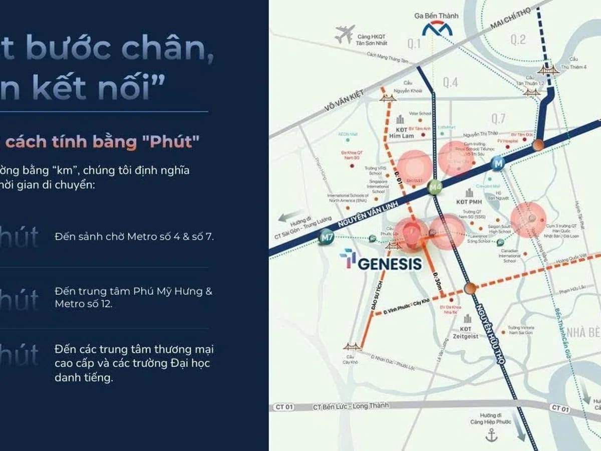 Bản đồ hạ tầng giao thông quanh TT Genesis, khu Nam TP.HCM