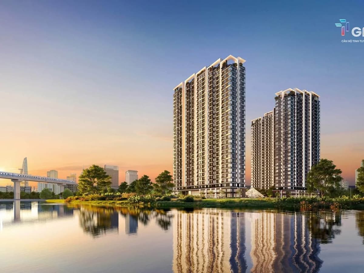 Phối cảnh tháp căn hộ TT Genesis Nhà Bè nhìn từ phía sông