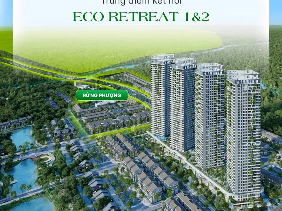 Phối cảnh trung tâm kết nối Eco Retreat 1 và 2 cạnh phân khu thấp tầng