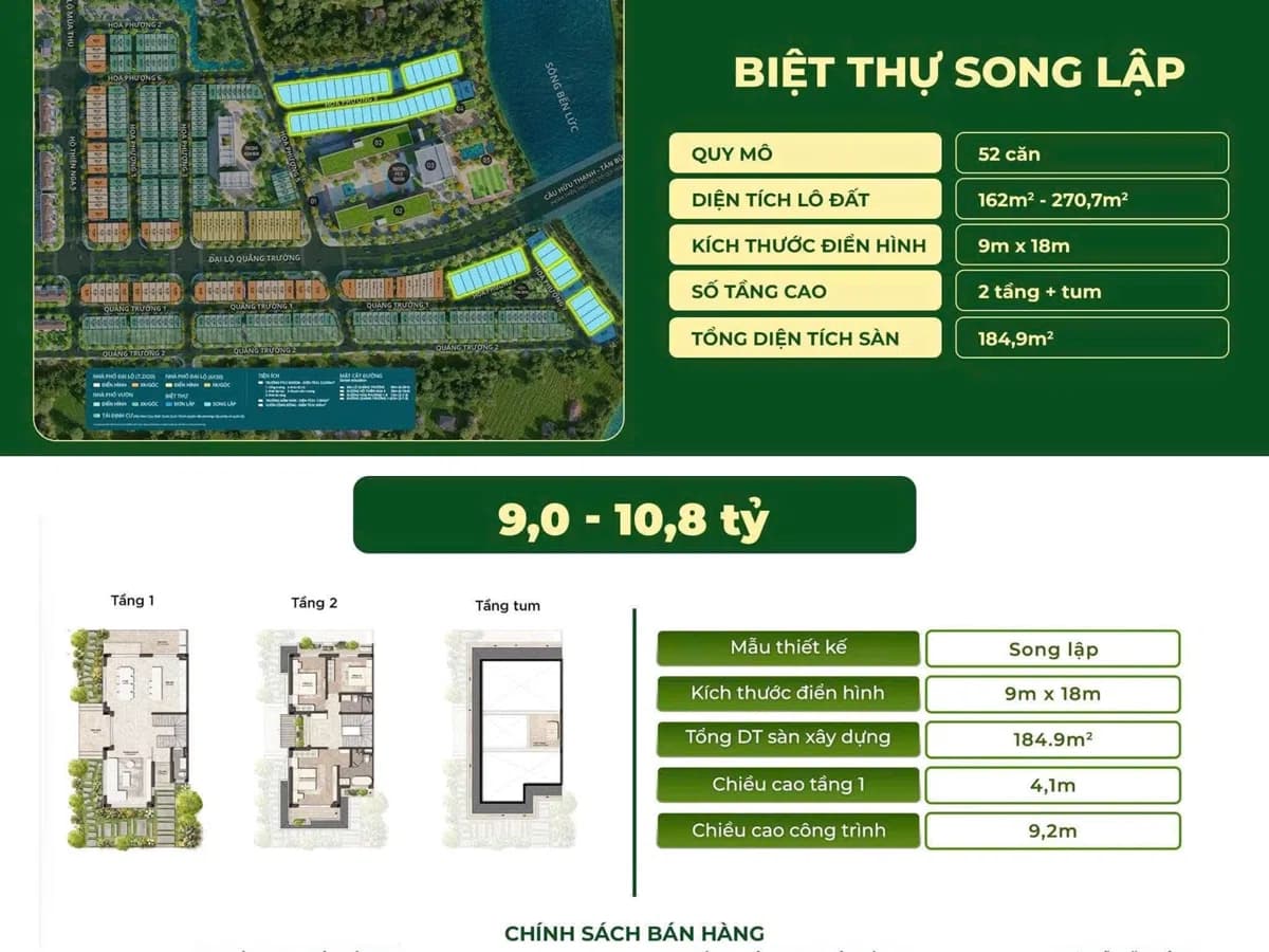 Bảng thông tin biệt thự song lập phân khu Rừng Phượng