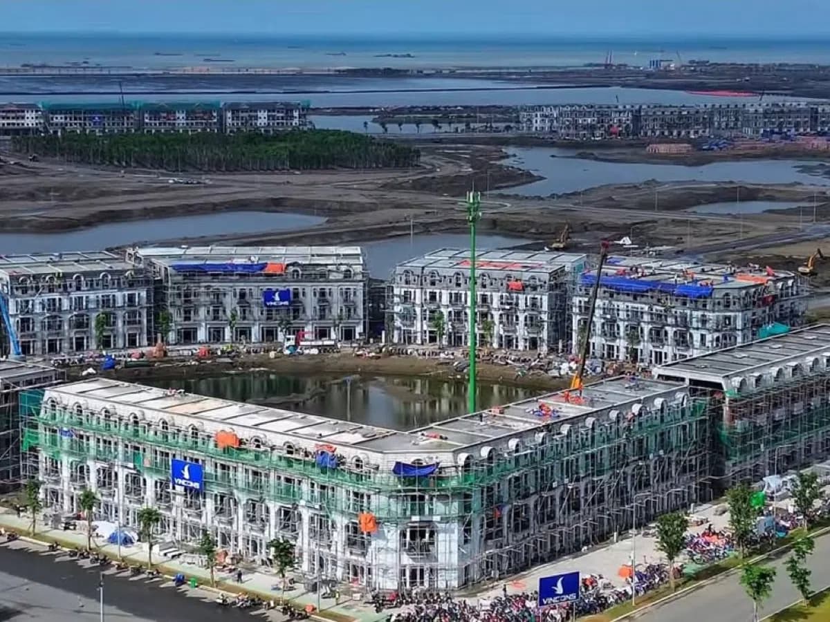 Flycam dãy nhà phố Khu A Vinhomes Cần Giờ đang hoàn thiện