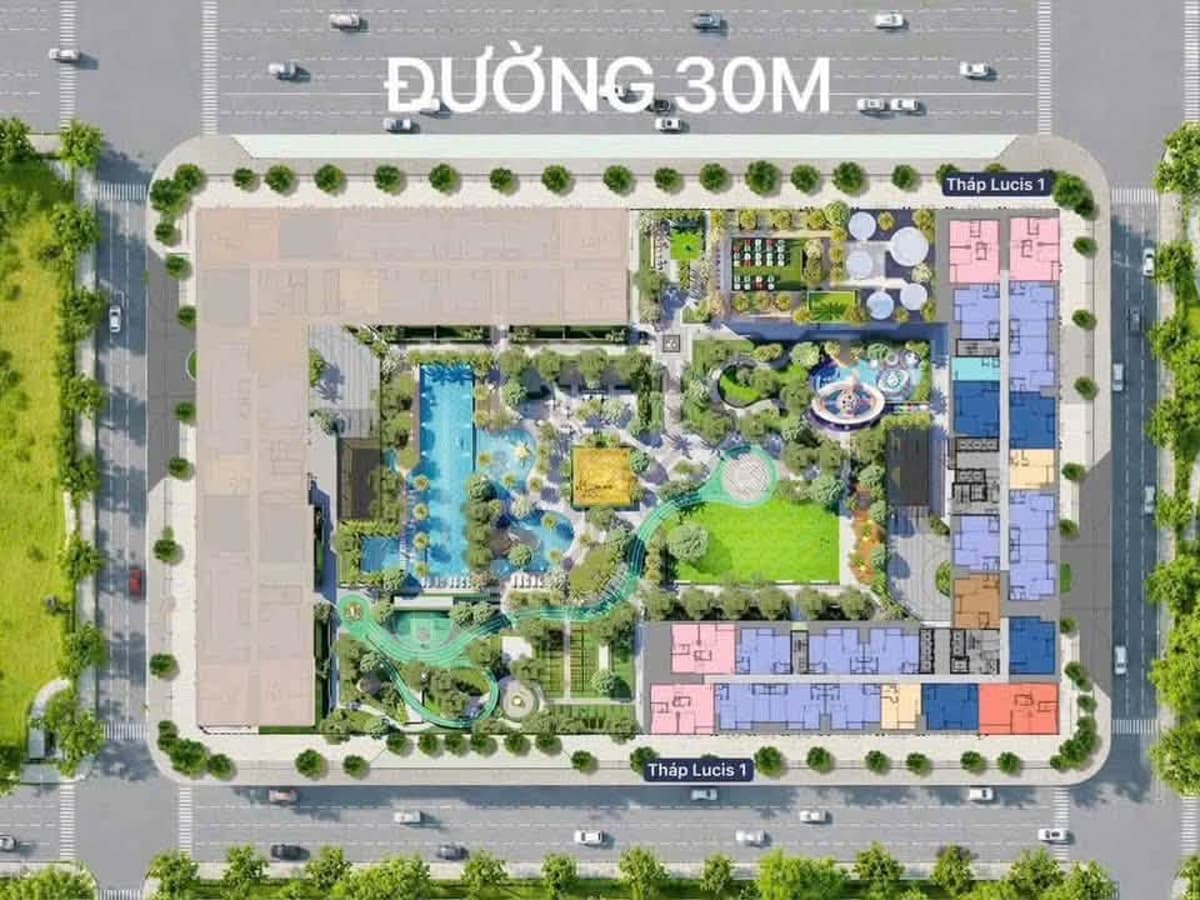 Mặt bằng tổng thể dự án TT Genesis Nhà Bè với hai tháp và tiện ích
