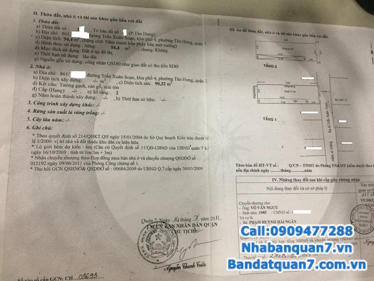 Bán nhà hẻm 861 Trần Xuân Soạn, diện tích 4x13.7m, giá 3 tỷ, LH 0909477288