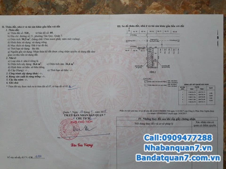 Bán nhà mặt tiền đường số 21 Tân Quy, diện tích 4.8x19m, giá 6.3 tỷ, LH 0909477288
