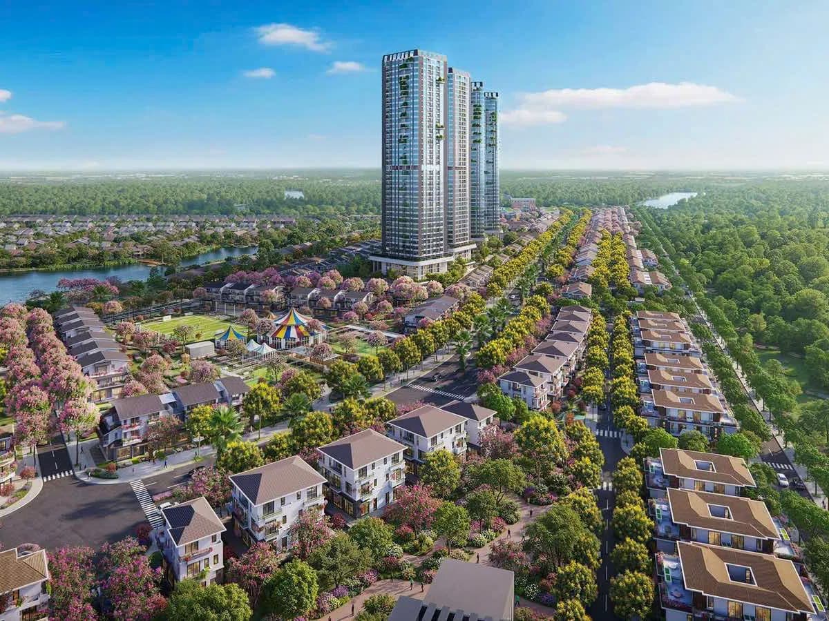 Tổng thể phân khu Rừng Hồng với biệt thự, nhà phố và tòa căn hộ tại Eco Retreat Ecopark Long An