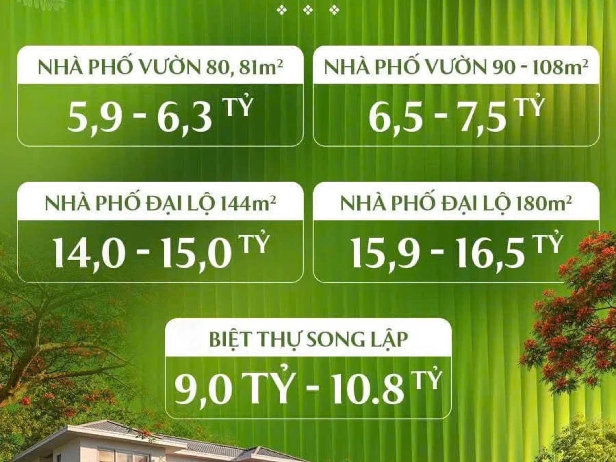 Bảng khung giá dự kiến các dòng sản phẩm phân khu Rừng Phượng